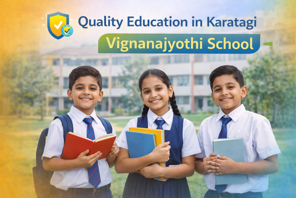 Students with books in school campus representing quality education in Karatagi and overall academic development