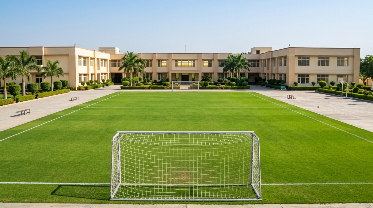 School playground showing overall development through regular attendance